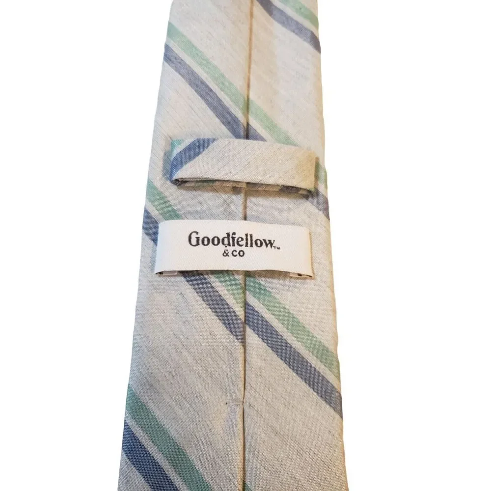 Goodfellow & Co Men's Striped Tie Ivory Lt Green Blue Polyester &‎ Rayon